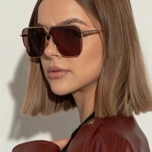 New! Valentino V Goldshield VLS 137B, Stylish Gold Sunglasses, Authentic